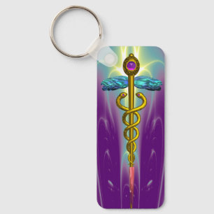 Chaveiro DOURADO SÍMBOLO MÉDICO DO CADUEUS Roxo Verde