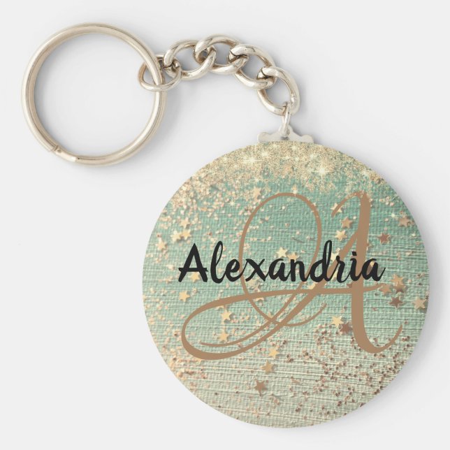 Chaveiro Dourado Stardust no Mar Verde (Frente)