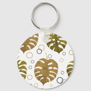 Chaveiro Dourado tropical: Monstera Leaf Watercolor