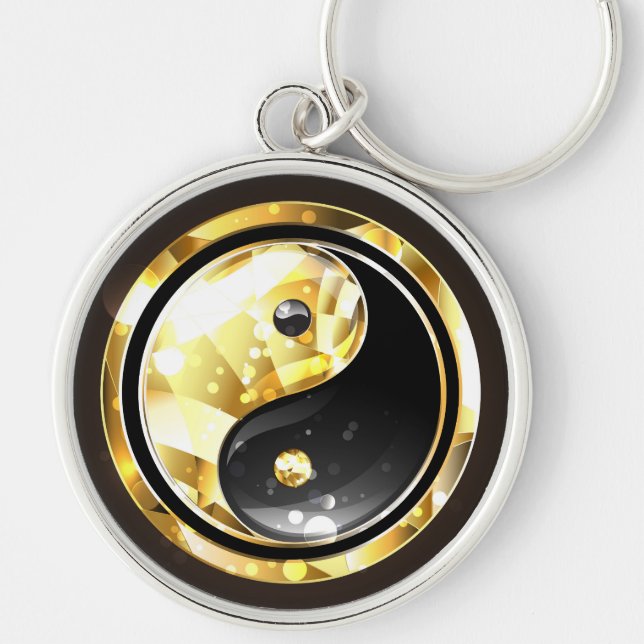 Chaveiro Dourado Yin Yang a preto (Frente)
