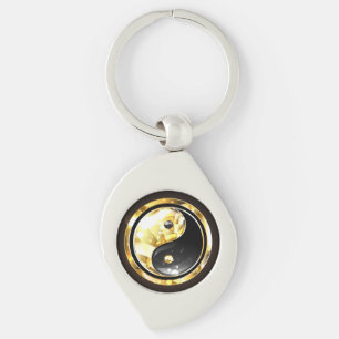 Chaveiro Dourado Yin Yang a preto