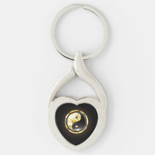 Chaveiro Dourado Yin Yang a preto