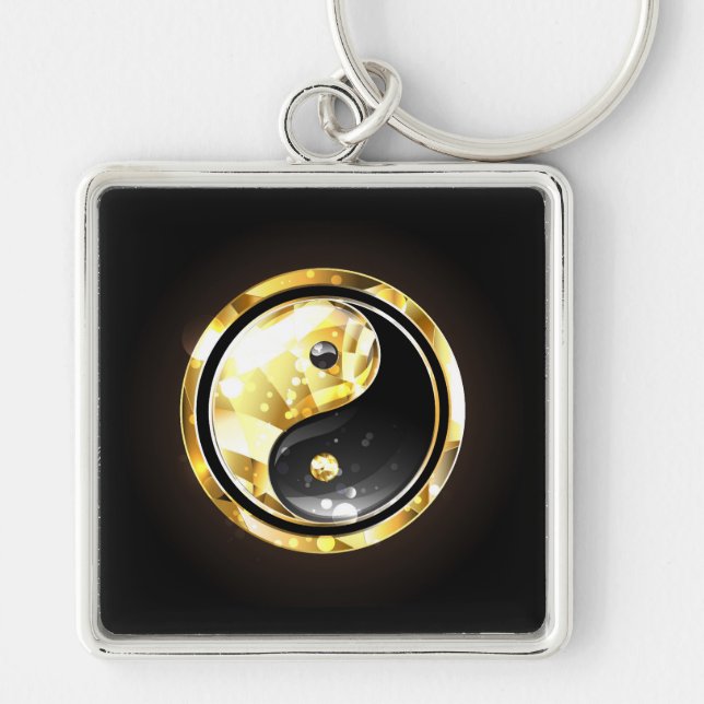Chaveiro Dourado Yin Yang a preto (Frente)