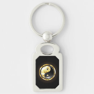Chaveiro Dourado Yin Yang a preto