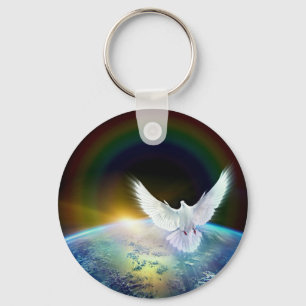 Chaveiro Dove of Peace Santa Spirit sobre a Terra com Rainb