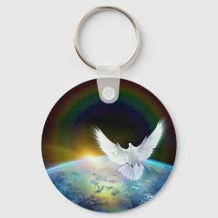 Chaveiro Dove of Peace Santa Spirit sobre a Terra com Rainb