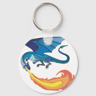 Chaveiro dragão azul soprando fogo