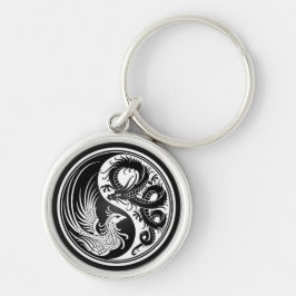 Chaveiro Dragão branco e preto Phoenix Yin Yang