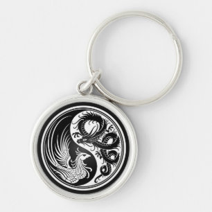 Chaveiro Dragão branco e preto Phoenix Yin Yang