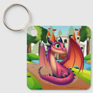 Chaveiro Dragão de desenho animado roxo/vermelho