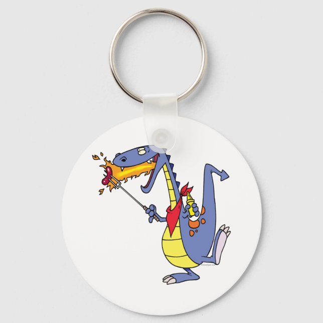 Chaveiro dragão desenho animado engraçado cozinhando cachor (Frente)