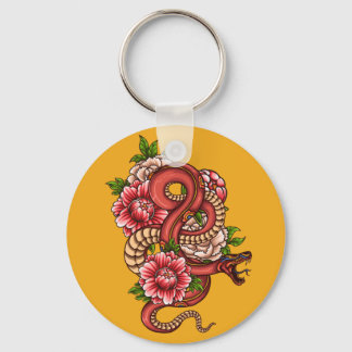Chaveiro Dragão Floral Rosa e Negro em