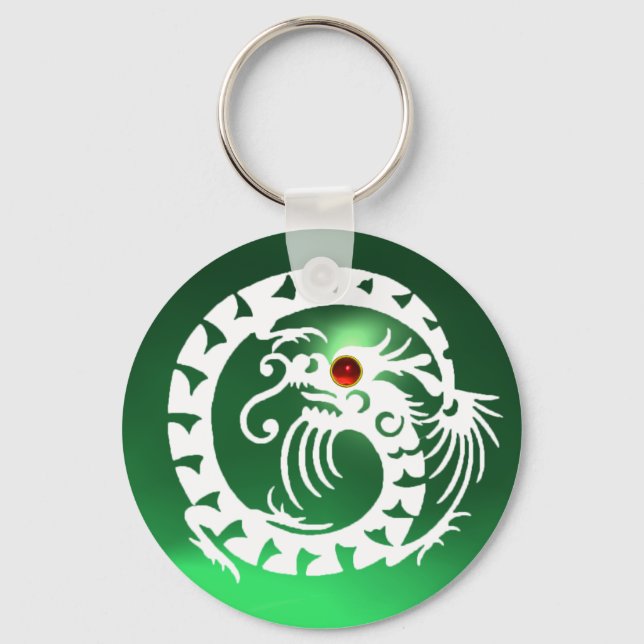 Chaveiro DRAGÃO SERPENTE,branco,vermelho rubi, jade verde (Frente)