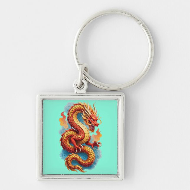Chaveiro Dragão Vermelho Chinês Ilustração Fiery-67561 (Frente)