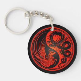 Chaveiro Dragão vermelho e preto Phoenix Yin Yang