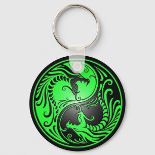 Chaveiro Dragões, verde e preto de Yin Yang