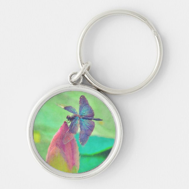 Chaveiro Dragonfly Azul Iridescente em Waterlily (Frente)