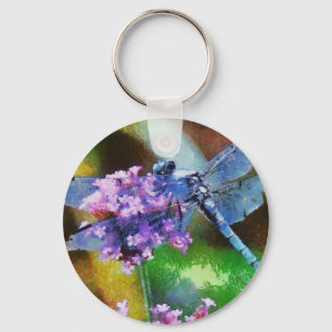 Chaveiro Dragonfly Azul na Arte Ponto-Alho Selvagem