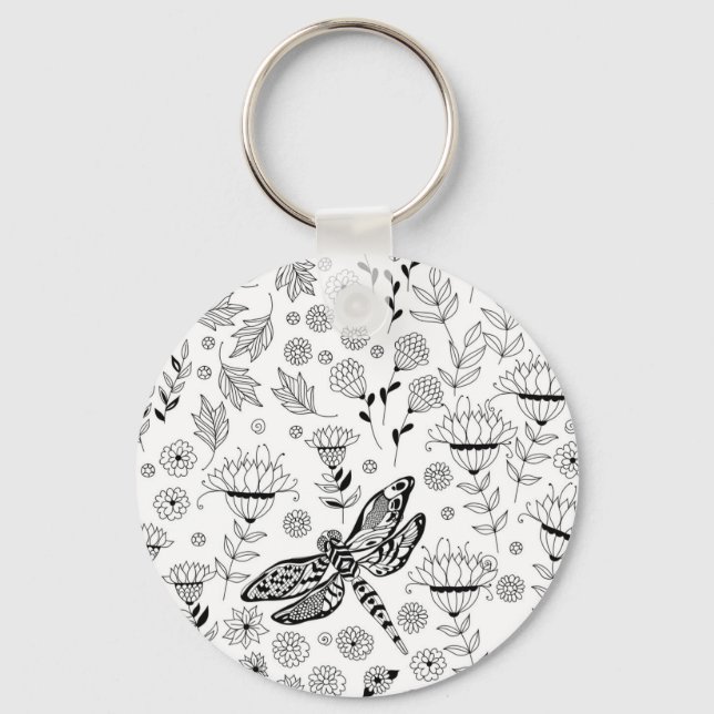 Chaveiro Dragonfly e flores (Frente)