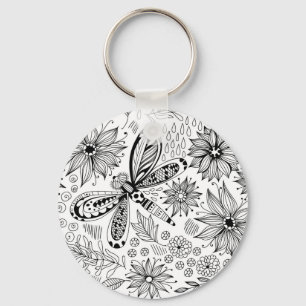 Chaveiro Dragonfly e flores rabisco
