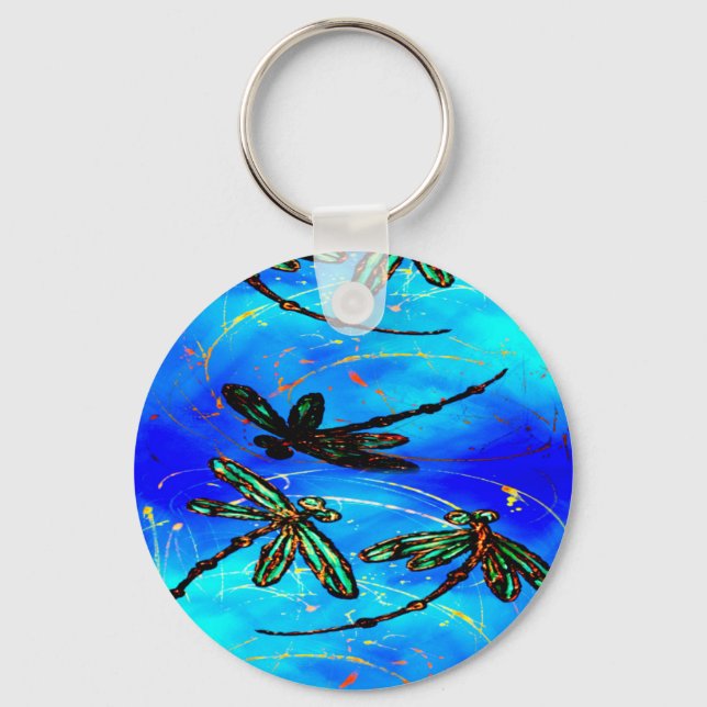 Chaveiro Dragonfly Flor Elétrico Azul (Frente)