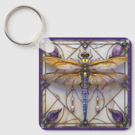 Chaveiro Dragonfly Pearls Ametist Dourada Mãe de Pérola