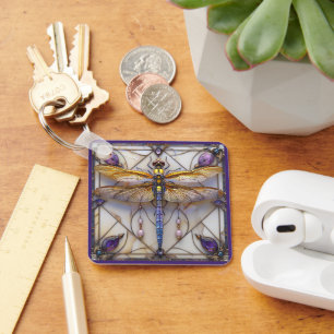 Chaveiro Dragonfly Pearls Ametist Dourada Mãe de Pérola