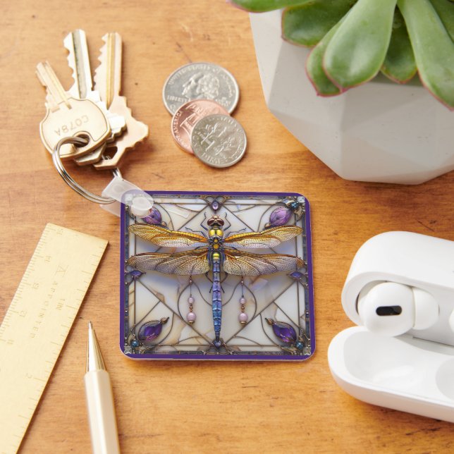 Chaveiro Dragonfly Pearls Ametist Dourada Mãe de Pérola (Mesa)