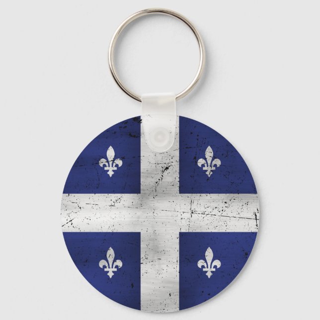 Chaveiro Drapeau du Québec, estilo grunge érodé (Frente)