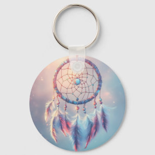 Chaveiro Dream Catcher com Penas e Miçangas Suaves