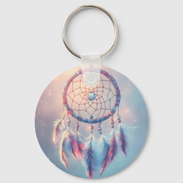Chaveiro Dream Catcher com Penas e Miçangas Suaves (Frente)