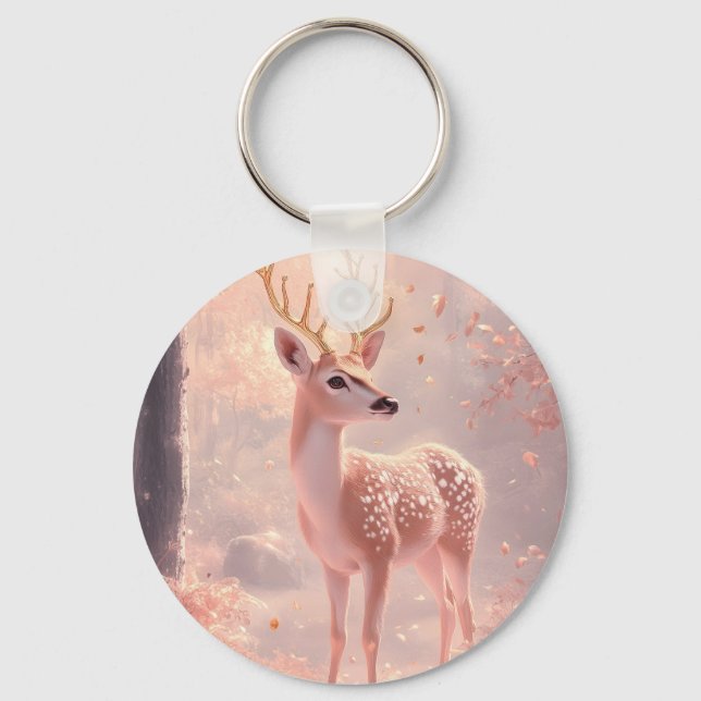Chaveiro Dreamwn Fawn em Florestas de outono Rosa (Frente)