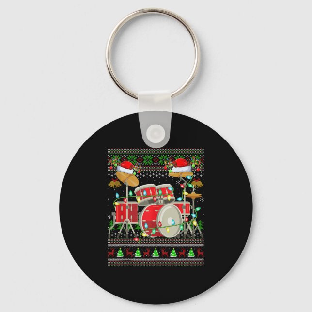 Chaveiro Drum Ugly Christmas Sweater Musical Drum Player Dr (Frente)