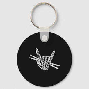 Chaveiro Drummer Halloween Skeleton Hand Rock and Roll Drum