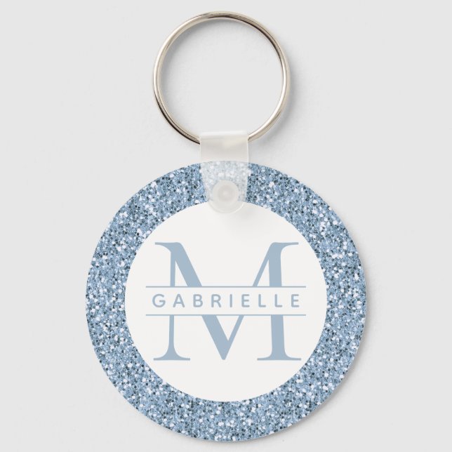 Chaveiro Dusty Blue Glitter Nome personalizado Monograma Ch (Frente)