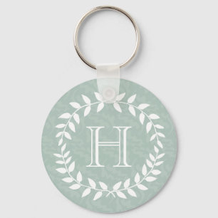Chaveiro Dusty Sage Green Botanical Wreath Elegant Monogram