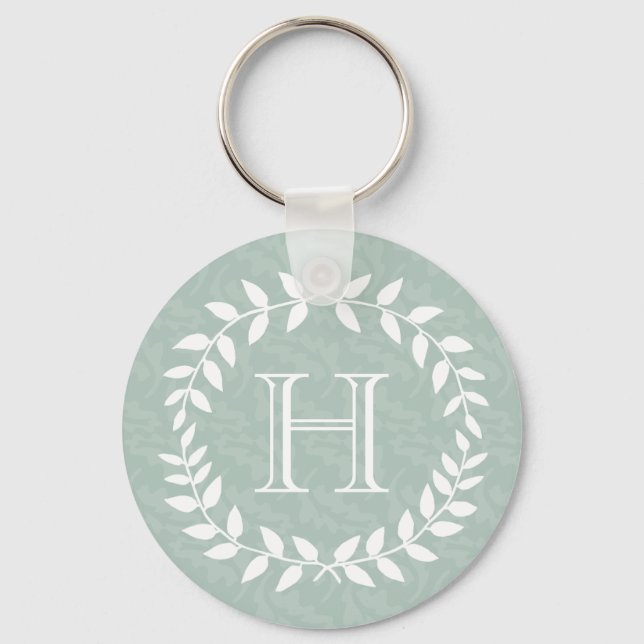 Chaveiro Dusty Sage Green Botanical Wreath Elegant Monogram (Frente)