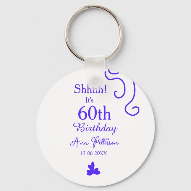 Chaveiro É 60º aniversário adicionar nome roxo espanhol r (Frente)