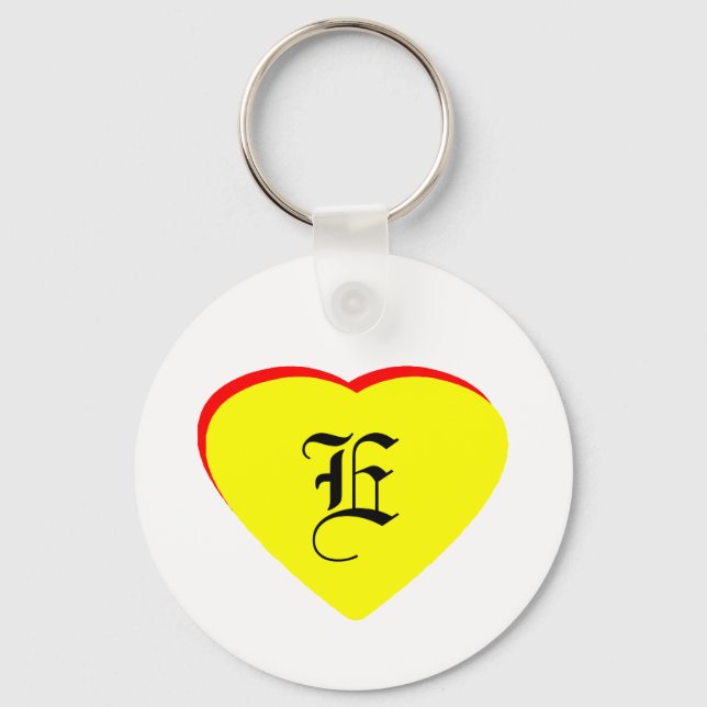 Chaveiro "E" Casamento Vermelho Amarelo Coração Convite O M (Frente)