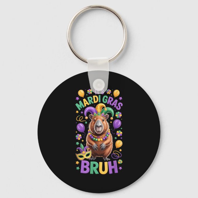 Chaveiro É mardi gras bruh meme capybara mardi gras  (Frente)