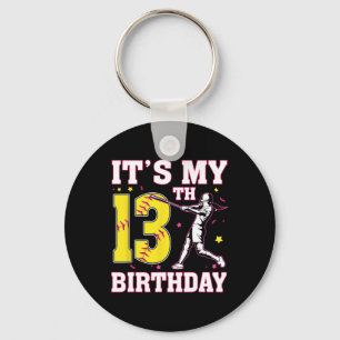 Chaveiro É Meu 13º Aniversário Jogadora de Softball Menina