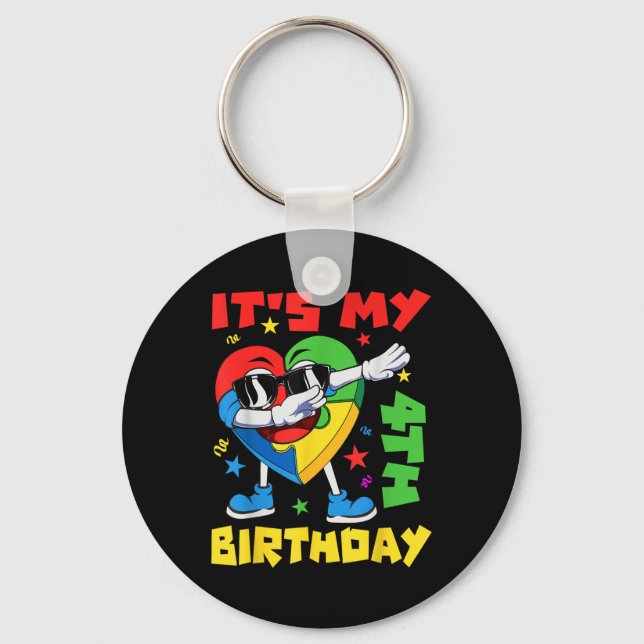 Chaveiro É O Meu Quarto Aniversário A Dabbing Quebra-cabeça (Frente)