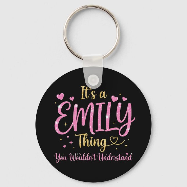 Chaveiro É Uma Coisa de Emily Rosa Dourado Presente para Mu (Frente)