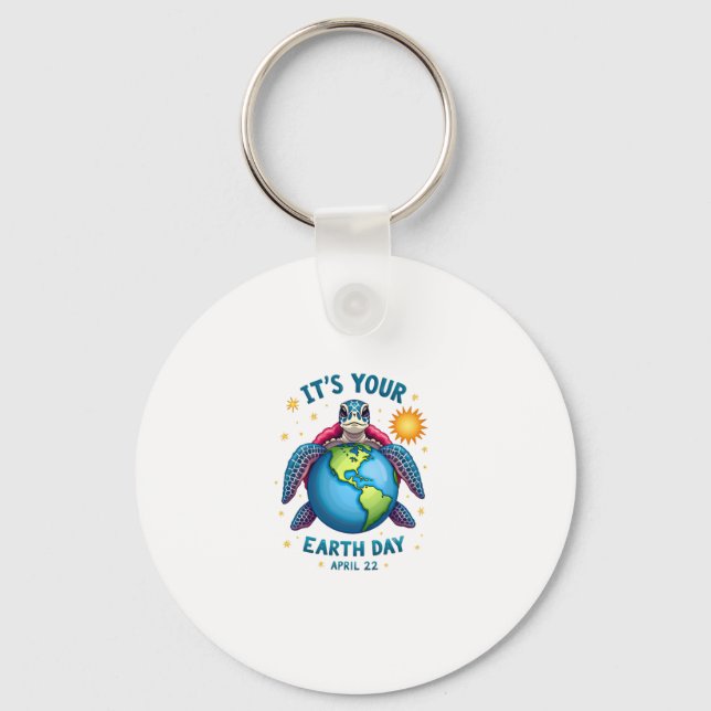 Chaveiro Earth Day Turtle Design April 22 For Nature Lovers (Frente)