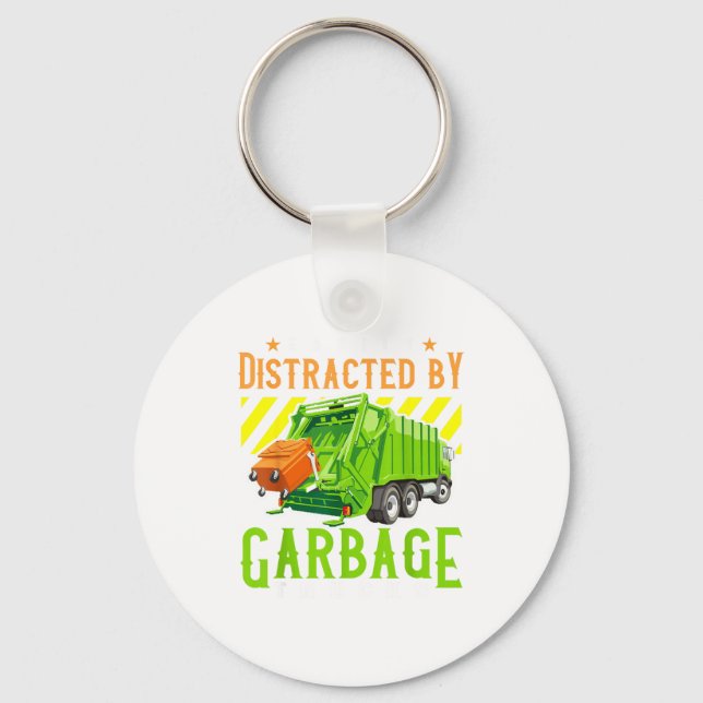 Chaveiro Easily Distracted By Garbage Trucks Funny Truck Lo (Frente)