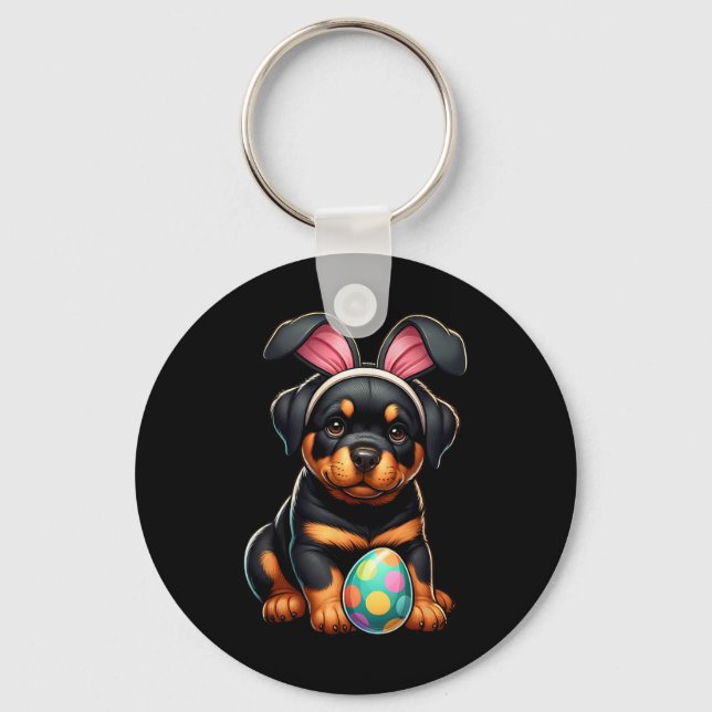 Chaveiro Easter Rottweiler Dogs Pets Lovers Rabbit Egg Eggs (Frente)