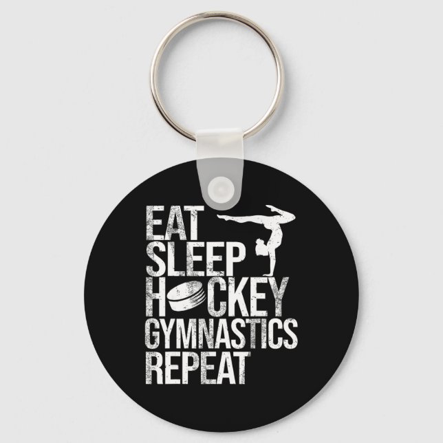 Chaveiro Eat Sleep Hockey Gymnastics Repeat Sport Player Gy (Frente)
