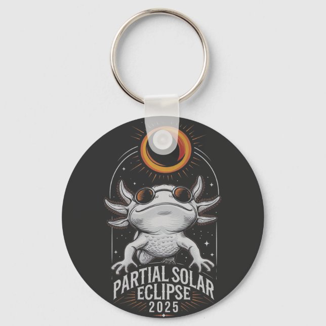 Chaveiro Eclipse Solar Parcial 2025 Anfíbio Axolotl (Frente)