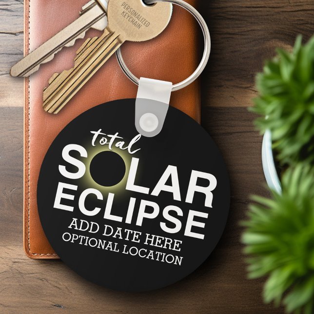 Chaveiro Eclipse Solar Total - 2024 ou data personalizada (Personalized Keychain - Solar Eclipse)