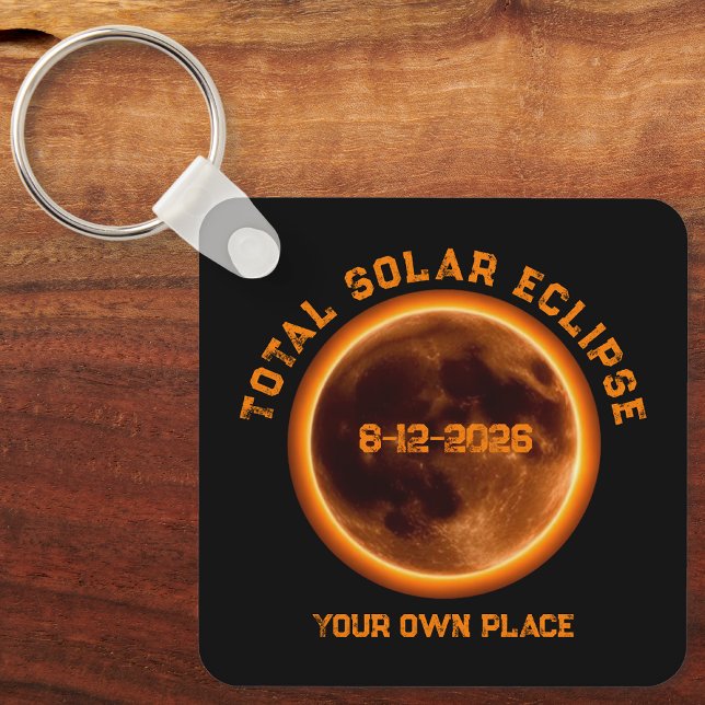 Chaveiro Eclipse Total do Sol 12 de Agosto de 2026 (Total Solar Eclipse August 12 2026 Keychain)